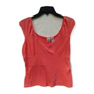 Extra Touch Woman Shirt Size 1XL Orange Sleeveless Tunic Tie Back